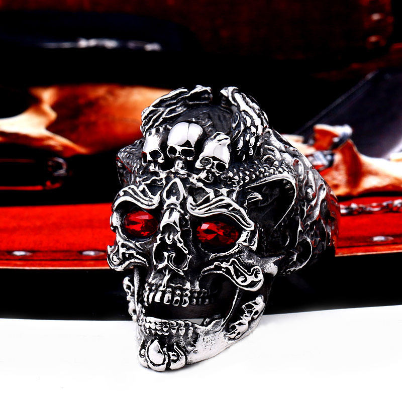 Men Ring Punk Skull Stainless Steel Ring Vintage Jewelry Wholesale