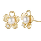 Load image into Gallery viewer, OAHLAN Women&#39;s Floral Shape Rhodium Plated S925 Sterling Silver Freshwater Pearl Earrings Fine Jewelry for Engagement Wedding