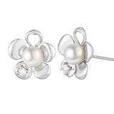Load image into Gallery viewer, OAHLAN Women&#39;s Floral Shape Rhodium Plated S925 Sterling Silver Freshwater Pearl Earrings Fine Jewelry for Engagement Wedding