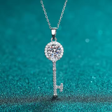 Load image into Gallery viewer, OAHLAN Fine Jewellery 1ct Round Cut Key Shaped Moissanite S925 Sterling Silver Pendant Necklace for Women Wedding Gift