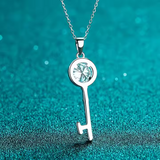 Load image into Gallery viewer, OAHLAN Fine Jewellery 1ct Round Cut Key Shaped Moissanite S925 Sterling Silver Pendant Necklace for Women Wedding Gift