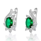 Load image into Gallery viewer, OAHLAN Fine Jewellery Emerald Flower Shaped Luxurious Artistic Retro 925 Sterling Silver Earrings for Women Anniversary Gift