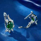 Load image into Gallery viewer, OAHLAN Fine Jewellery Emerald Flower Shaped Luxurious Artistic Retro 925 Sterling Silver Earrings for Women Anniversary Gift