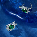 Load image into Gallery viewer, OAHLAN Fine Jewellery Emerald Flower Shaped Luxurious Artistic Retro 925 Sterling Silver Earrings for Women Anniversary Gift