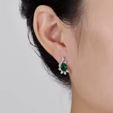 Load image into Gallery viewer, OAHLAN Fine Jewellery Emerald Flower Shaped Luxurious Artistic Retro 925 Sterling Silver Earrings for Women Anniversary Gift