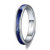 Load image into Gallery viewer, 4mm Natural Lapis Lazuli Crushed Stone Inlay Silver Tungsten Carbide Ring