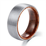 Load image into Gallery viewer, Classic 8mm Domed Brushed Silver Tungsten Carbide Ring With Natural Wood Inner Liner Mens Wedding Band Fashion Jewely