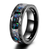 Load image into Gallery viewer, 8mm Opal Gemstone Metal Slag Hammered Black Tungsten Carbide Rings