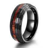 Load image into Gallery viewer, 8mm Domed Wood Inlay Hammered Black Plated Tungsten Carbide Rings