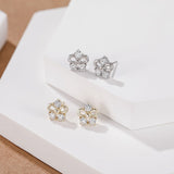 Load image into Gallery viewer, OAHLAN Women&#39;s Fine Jewelry 14K Gold Plated Flower Shaped Zircon S925 Sterling Silver Stud Earrings for Wedding Engagement