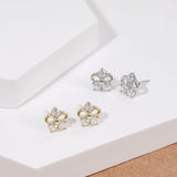 Load image into Gallery viewer, OAHLAN Women&#39;s Fine Jewelry 14K Gold Plated Flower Shaped Zircon S925 Sterling Silver Stud Earrings for Wedding Engagement