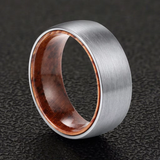 Load image into Gallery viewer, Classic 8mm Domed Brushed Silver Tungsten Carbide Ring With Natural Wood Inner Liner Mens Wedding Band Fashion Jewely