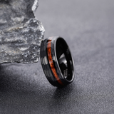 Load image into Gallery viewer, 8mm Domed Wood Inlay Hammered Black Plated Tungsten Carbide Rings