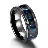 Load image into Gallery viewer, 8mm Opal Gemstone Metal Slag Hammered Black Tungsten Carbide Rings