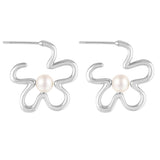 Load image into Gallery viewer, OAHLAN Women&#39;s Rhodium Plated S925 Sterling Silver White Freshwater Pearl Earrings Fine Jewelry for Wedding Engagement