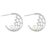 Load image into Gallery viewer, OAHLAN Women&#39;s Open Design Rhodium Plated S925 Sterling Silver Freshwater Pearl Earrings Fine Jewelry for Wedding Daily Wear