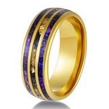 Load image into Gallery viewer, 8mm Gold Plated Tungsten Carbide Ring Triple Groove Design with Galaxy Opal and Gold Foil Inlay Women Men Wedding Band
