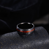 Load image into Gallery viewer, 8mm Domed Wood Inlay Hammered Black Plated Tungsten Carbide Rings