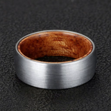 Load image into Gallery viewer, Classic 8mm Domed Brushed Silver Tungsten Carbide Ring With Natural Wood Inner Liner Mens Wedding Band Fashion Jewely