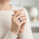 Load image into Gallery viewer, 4mm Natural Lapis Lazuli Crushed Stone Inlay Silver Tungsten Carbide Ring