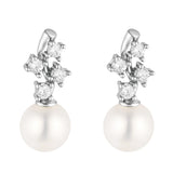 Load image into Gallery viewer, OAHLAN Women&#39;s Rhodium Plated Zircon S925 Sterling Silver White Freshwater Pearl Drop Earrings Fine Jewelry for Wedding Party