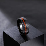 Load image into Gallery viewer, 8mm Domed Wood Inlay Hammered Black Plated Tungsten Carbide Rings