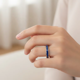 Load image into Gallery viewer, 4mm Natural Lapis Lazuli Crushed Stone Inlay Silver Tungsten Carbide Ring