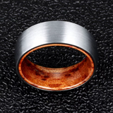 Load image into Gallery viewer, Classic 8mm Domed Brushed Silver Tungsten Carbide Ring With Natural Wood Inner Liner Mens Wedding Band Fashion Jewely