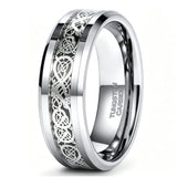 Load image into Gallery viewer, 8mm Silver Color Tungsten Carbide Ring Celtic Dragon Inlay Men Women Engagement Wedding Bands