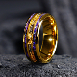 Load image into Gallery viewer, 8mm Gold Plated Tungsten Carbide Ring Triple Groove Design with Galaxy Opal and Gold Foil Inlay Women Men Wedding Band