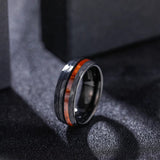 Load image into Gallery viewer, 8mm Domed Wood Inlay Hammered Black Plated Tungsten Carbide Rings