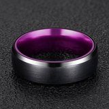 Load image into Gallery viewer, 8mm Brushed Black Tungsten Carbide Ring Purple Inner Band Men Wedding Band Fashion Jewelry Gift