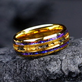 Load image into Gallery viewer, 8mm Gold Plated Tungsten Carbide Ring Triple Groove Design with Galaxy Opal and Gold Foil Inlay Women Men Wedding Band