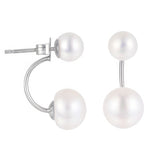 Load image into Gallery viewer, OAHLAN Women&#39;s Rhodium Plated Two-Tier Freshwater Pearl S925 Sterling Silver Drop Earrings Fine Jewelry for Wedding Anniversary