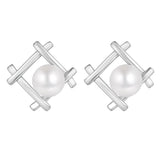 Load image into Gallery viewer, OAHLAN Women&#39;s Elegant Geometric S925 Sterling Silver Freshwater Pearl Stud Earrings Fine Jewelry for Wedding Anniversary Gifts