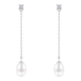 Load image into Gallery viewer, OAHLAN Women&#39;s Rhodium Plated Elegant S925 Sterling Silver Freshwater Pearl Drop Earrings with Zircon Fine Jewelry for Wedding