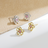 Load image into Gallery viewer, OAHLAN Fine Jewelry S925 Sterling Silver Heart Flower Stud Earrings Zircon Geometric Trendy for Parties Wedding Anniversary