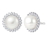 Load image into Gallery viewer, OAHLAN Women&#39;s S925 Sterling Silver Freshwater Pearl Stud Earrings with Floral Design Fine Jewelry Wedding Anniversary