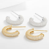 Load image into Gallery viewer, OAHLAN Women&#39;s 14K Gold 925 Sterling Silver C-Shaped Geometric Hoop Earrings Zircon for Engagement Anniversary Party Gift