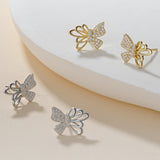 Load image into Gallery viewer, OAHLAN Women&#39;s S925 Sterling Silver Butterfly Stud Earrings Round Cut Sparkling Zircon for Wedding Engagement Party