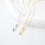 Load image into Gallery viewer, OAHLAN Women&#39;s S925 Sterling Silver Heart Shaped Paper Clip Pendant Necklace Pink Zircon Rhodium Plated Trendy Anniversary Gift