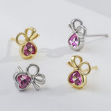 Load image into Gallery viewer, OAHLAN Gold Plated Bowknot Shaped Zircon S925 Sterling Silver Stud Earrings Fine Jewelry for Women Wedding Anniversary Wholesale