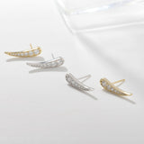 Load image into Gallery viewer, OAHLAN Fine Jewelry Women&#39;s S925 Sterling Silver Leaves Stud Earrings with Zircon Gold Plated for Wedding Engagement Party