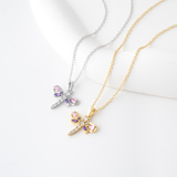 Load image into Gallery viewer, OAHLAN Delicate Dragonfly S925 Sterling Silver Pendant Necklace Pink Purple Zircon Fine Jewelry for Women&#39;s Parties Weddings