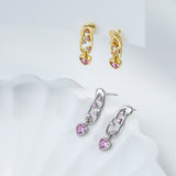 Load image into Gallery viewer, OAHLAN Women&#39;s Trendy S925 Sterling Silver Pink Zircon Heart Clip Dangle Earrings Fine Jewelry for Wedding Party Gift