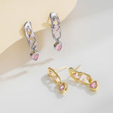 Load image into Gallery viewer, OAHLAN Women&#39;s Trendy S925 Sterling Silver Pink Zircon Heart Clip Dangle Earrings Fine Jewelry for Wedding Party Gift