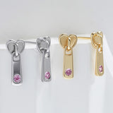 Load image into Gallery viewer, OAHLAN S925 Sterling Silver Women&#39;s Zipper Shaped Heart Earrings Gold Plated Fine Jewelry for Wedding Engagement Wholesale