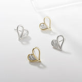 Load image into Gallery viewer, OAHLAN Women&#39;s Hollow Love Design S925 Sterling Silver Stud Earrings with Zircon Fine Jewelry Gold Plated for Wedding Wholesale