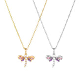 Load image into Gallery viewer, OAHLAN Delicate Dragonfly S925 Sterling Silver Pendant Necklace Pink Purple Zircon Fine Jewelry for Women&#39;s Parties Weddings