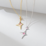 Load image into Gallery viewer, OAHLAN Women&#39;s S925 Sterling Silver Pendant Necklace Gold Star Pink Zircon Trendy Fine Jewelry for Wedding Engagement Gift